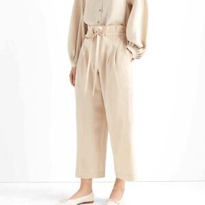 Club Monaco Anreannah Cream Linen Blend Paperbag Waist Wide Leg Cropped Pants
